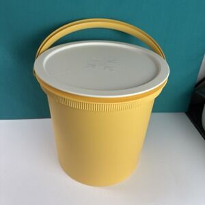 Tupperware Jumbo Bucket Canister 14.5L Yellow With Handle White One Touch Seal